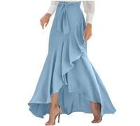 YOSUWOAI Jupe portefeuille élégante pour femme - Taille haute - Volants - Jupe midi irrégulière - Ourlet à volants - Mini jupe plissée avec cordon de serrage - Jupe maxi polyvalente - Ligne A - Jupe