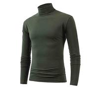 YOSUWOAI Maillot de corps thermique à manches longues pour homme - Col roulé - En coton - Stretch - Couche de base - Chaud - Pour l'hiver - Coupe étroite - Pull à col roulé, O Armée Vert, S