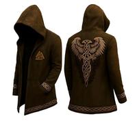 YOSUWOAI Mythe nordique pour hommes Cardigan à capuche mi-long avec capuche imprimé 3D Manteau cool Veste motard Veste Printemps Sweatshirt Médiévale Veste pour homme Veste à capuche Viking, S marron