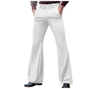 YOSUWOAI Pantalon évasé pour homme des années 70 - Tenue disco - Couleur unie - Confortable - Coupe ajustée - Tendance - Pantalon de loisirs - Stretch - Mode moderne - Pour le quotidien, O blanc., L
