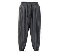 YOSUWOAI Pantalon sarouel rayé pour homme - Pantalon de jogging baggy en coton et lin respirant - Pantalon de plage d'été avec poches pour yoga, quotidien, vacances, plage, O gris., 5XL