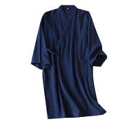 YOSUWOAI Peignoir de sauna pour homme - Doux - Léger - Kimono - En coton - Manches courtes - Séchage rapide - Manteau d'été fin - Sans capuche - Peignoir de voyage, O bleu marine, M