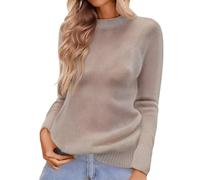 YOSUWOAI Pull à manches longues pour femme - Décontracté - Col rond - Pull léger à manches longues - Confortable - Élégant - Uni, O Kaki, M