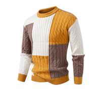 YOSUWOAI Pull en tricot à col rond pour homme - Chaud - Pull d'hiver doux - Tricot fin - Bloc de couleur - Pull épais - Coupe ajustée - Haut d'hiver en tricot, O jaune., 3XL