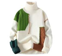 YOSUWOAI Pull en tricot ample surdimensionné pour homme avec col tortue, manches longues, bloc de couleur, col roulé, chaud et épais, pull d'hiver confortable en grosse maille douce, O beige., M
