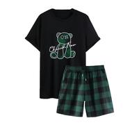 YOSUWOAI Pyjama pour Homme Court en Tissu Décontracté Ensemble de 2 Pièces Short et T-shirt Set d'été Décontracté Jogginganzug Sport Fitness Survêtement Confortable Respirant Activewear, O vert foncé