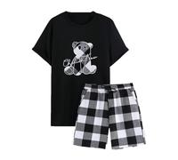 YOSUWOAI Pyjama pour Homme Court en Tissu Décontracté Ensemble de 2 Pièces Short et T-shirt Set d'été Décontracté Jogginganzug Sport Fitness Survêtement Confortable Respirant Activewear, O blanc., XL