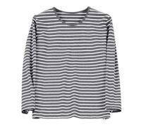 YOSUWOAI Pyjama pour homme en coton rayé - Automne - Hiver - Doux - Haut à manches longues - Col rond - Coupe ample - Confortable - Tenue d'intérieur - T-shirt fin et décontracté, O gris foncé, XXL