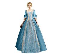 YOSUWOAI Robe de soirée médiévale pour femme, longue, costume de Renaissance, vintage, longueur au sol, élégante, gothique, victorienne, costume baroque, rococo, O bleu clair, XXXXL