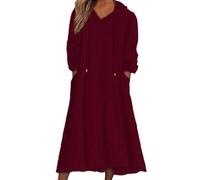 YOSUWOAI Robe d'hiver pour femme - Veste en peluche ample avec capuche - Long pullover avec manches longues - Veste d'hiver avec poches - Pyjama d'hiver chaud avec capuche - Col en V - Élégant robe de