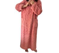 YOSUWOAI Robe d'intérieur pour femme - Longueur genou - Longue chemise de nuit en polaire - Pyjama d'hiver en peluche - Vêtement de nuit moelleux et chaud - Couleur unie - Avec poches - Confortable