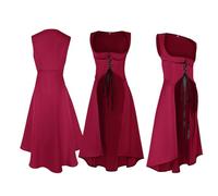 YOSUWOAI Robe médiévale pour femme - Robe viking - Robe corsage victorienne - Robe médiévale victorienne rétro - Robe de fermier sexy sous la poitrine - Robe cosplay, O rouge., S