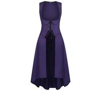 YOSUWOAI Robe médiévale pour femme - Robe viking - Robe corsage victorienne - Robe médiévale victorienne rétro - Robe de fermier sexy sous la poitrine - Robe cosplay, P violet, XL