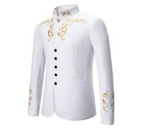 YOSUWOAI Sakko Costume à col montant pour homme Coupe ajustée Vintage Broderie Blazer élégant Costume de mariage classique boutonné Chemise d'affaires Smoking Festive Outwear Vêtements de noblesse