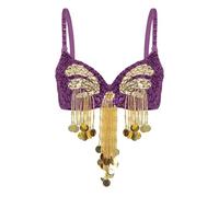 YOSUWOAI Soutien-gorge latine à paillettes pour femme - Costume de danse du ventre avec franges - Haut à franges - Bretelles spaghetti - Ventre nu - Haut Belly Dance Crop Top Party - Paillettes - Dos