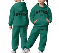 YOSUWOAI Survêtement pour enfant fille garçon - Manches longues - Pull à capuche - Pantalon - Tenue de sport chaude - 2 pièces - Survêtement d'automne et d'hiver - Imprimé New York - Survêtement de