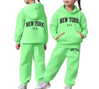 YOSUWOAI Survêtement pour enfant fille garçon manches longues sweat à capuche pantalon tenue de sport chaud 2 pièces survêtement automne hiver survêtement imprimé New York combinaison de sport, O Vert