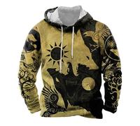 YOSUWOAI Sweat à capuche Viking pour homme avec impression 3D - Décontracté - Manches longues - Mythologie nordique - Sweatshirt rétro - Street - Pull à manches longues avec capuche et poche, Q Jaune