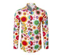 YOSUWOAI Sweat-shirt pour hommes, hippies des années 70, imprimé floral, manches longues rétro, chemise 1970, coupe étroite, décontractée, déguisement de carnaval, costumes de fête, tenue de fête à