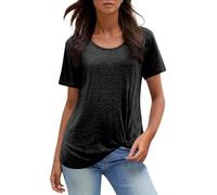 YOSUWOAI T-shirt à col rond pour femme - Manches courtes - Pour l'été - Pour les loisirs et le quotidien - Grande taille - En coton - Confortable - Couleur unie, O Noir., S