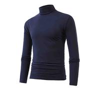 YOSUWOAI T-shirt à col roulé pour homme - Coupe ajustée - Col roulé - Thermique Rulli - Manches longues - Élastique - Regular - Couleur unie, O bleu marine, L