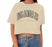 YOSUWOAI T-shirt court à manches courtes pour femme - Haut sexy - Ventre nu - Été - Vintage - Avec lettre Los Angeles - Col rond - Pour adolescentes et filles - Style gothique, O Kaki, M