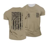YOSUWOAI T-shirt drapeau américain code QR drôle à manches courtes en coton T-shirts coupe ample T-shirt de sport respirant T-shirt d'entraînement basketball T-shirt de sport d'extérieur, O Kaki, XL