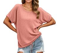 YOSUWOAI T-shirt pour femme avec col rond et cordon de serrage - Haut d'été surdimensionné - Coton - T-shirt confortable - Élégant - Manches courtes - Coupe ample - Respirant, O Or rose, S