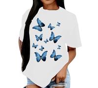 YOSUWOAI T-shirt surdimensionné pour femme - Imprimé papillon - Col rond - Manches courtes - T-shirt d'été décontracté - T-shirt de plage hawaïen - Léger et respirant - Manches courtes - Doux et
