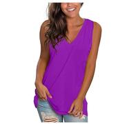 YOSUWOAI T-shirts pour femme col en V sans manches haut uni t-shirt débardeur débardeur coton hauts amples chemisier d'été débardeurs hawaïens plage tops Y2K chemisier, O violet, XL