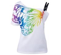 YOSUWOAI Tee Y2k T-shirt grunge pour femme Emo Vintage à manches courtes Crop Tops épaules dénudées T-shirt avec imprimé papillon Sexy Punk Gothique Asymétrique Tshirts Y2K Clubwear, O Multicolore, S