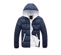 YOSUWOAI Veste d'hiver pour homme - Doudoune avec fermeture éclair - Coupe ajustée - Avec capuche rembourrée - Veste matelassée confortable - Décontractée - Couleur unie, O bleu foncé., M