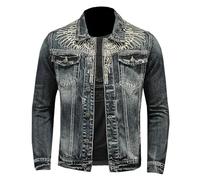 YOSUWOAI Veste en jean pour homme, style vintage, biker, avec fermeture éclair, col montant, en denim, bomber, coupe slim, manteau en jean, style cowboy, pour moto, dans l'ancien style, veste de