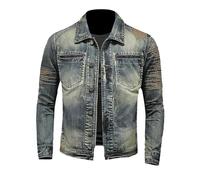 YOSUWOAI Veste en jean pour homme, style vintage, biker, avec fermeture éclair, col montant, en denim, bomber, coupe slim, manteau en jean, style cowboy, pour moto, dans l'ancien style, veste de
