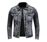 YOSUWOAI Veste en jean pour homme, style vintage, biker, avec fermeture éclair, col montant, en denim, bomber, coupe slim, manteau en jean, style cowboy, pour moto, dans l'ancien style, veste de