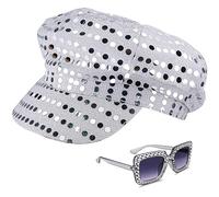 Yotako Lot de 2 chapeaux disco des années 70 - Chapeau Abba à paillettes argentées - Accessoires pour femme - Avec paillettes - Accessoires de costume Abba à paillettes pour adultes et filles - Fête à