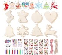 Yotako Lot de 254 décorations de sapin de Noël en bois à peindre - Pour enfants - Décoration de Noël - Kit de bricolage - Pendentif en bois - Décoration de sapin de Noël - Étiquettes cadeaux