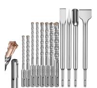 YOTINO Set Forets et Ciseaux SDS Plus avec 8 Forets pour Pierre (Ø 6, 8, 10, 12 mm), 2 Ciseaux Plat, 1 Ciseau Pointu, 1 Ciseau en U pour Muret, Béton, Pierre Naturelle (12 Pièces)