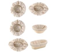 Yotlein Banneton pour pain Corbeille Doublure 4 Pièces, Insert en Lin pour Banneton à Pain avec Taille élastique, pour Faire son Pain et son Levain（2 rondes 2 ovales）
