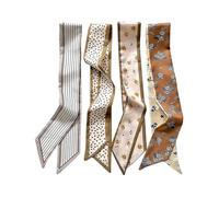 Yotlein Lot de 4 Foulards Cheveux Femme, Foulard Long et Fin, Écharpe en Satin, Bandeau Décoratif, Multifonctionnel, Accessoires Mode pour Coiffure ou Poignée de Sac