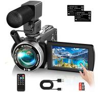 YOTOMIGUO Caméscope 4K 48MP, écran tactile 3", zoom numérique 18x, vision nocturne infrarouge, avec microphone/télécommande/carte 32G/2 piles