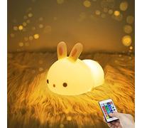 YOTOZU Jolie Veilleuse En Forme De Lapin Rechargeable Par Usb Avec Capteur Tactile Et Télécommande 4 Modes 16 Couleurs Pour Filles, Enfants, Tout-petits, Bébés Et Enfants Cadeau De Noël(Télécommande)
