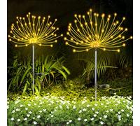 YOTOZU Lot De 2 Lampes Solaires De Feu D'artifice - 120 Led - 40 Fils De Cuivre - Décoration De Jardin - Pour Allée, Allée, Jardin, Décoration De Noël, Fêtes (Blanc Chaud)
