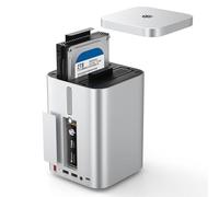 Yottamaster 2 Baies 10Gbps Boîtier Disque Dur pour Mac Mini M4 - Compatible Raid, 2.5"/3.5" HDD/SSD Maximale 56 to, Slot SSD NVMe Intégré, Station d’Accueil avec Lecteur de Cartes SD/TF