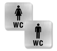 yotutun 2 Pieces Plaque Toilettes WC Hommes Femmes, Plaque de Porte Signalétique Aluminium Brossé Signalisation WC pour Toilette Porte Restaurant Publique Hôtel Cafétéria (Carrée, 12 x 12cm)