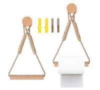 yotutun 2 Pièces Porte Papier Toilette, Support Papier Toilette Mural Auto Adhésif Corde en Bois Décoration Vintage Corde Industrielle Porte Rouleau pour Salle de Bain et Cuisine