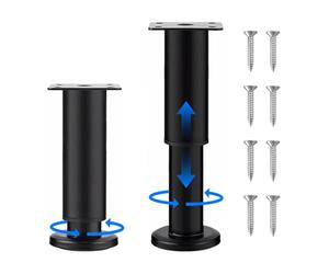 yotutun 2 Pieds de Meubles Réglables (18-30 cm) en Acier Inoxydable - Pieds en Acier Laminé à Froid - Pieds pour Meubles, Canapé, Pieds D'armoire, Lits - Noir