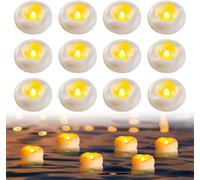 yotutun Bougie Flottante Blanche, 12 Pièces Bougie LDF Chaudes Blanc Flamme Vacillante Fausses Bougies Étanches pour Anniversaire Mariage Piscine SPA Saint-Valentin