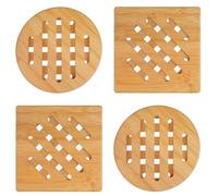 yotutun Dessous de Plat en Bambou, 4 pièces Résistant à la Chaleur Isolation Tasse Tapis Ronds et Carrés sous Plat Bois Naturel pour Assiettes Chaudes, Casseroles, Bols, Théières (15cm)