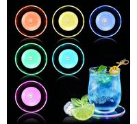 yotutun Dessous de Verre LED, Verre Lumineux Coloré Dessous de Verre en Acrylique Rond Étanches sous-Verre Lumineux LED Multicolore pour Les fêtes Les Mariages Les Bars Noël (6 Pièces)